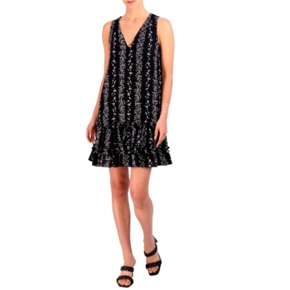 BCBG Women's Paris V Neck Sleeveless Dress black and white floral print Small - Picture 1 of 13